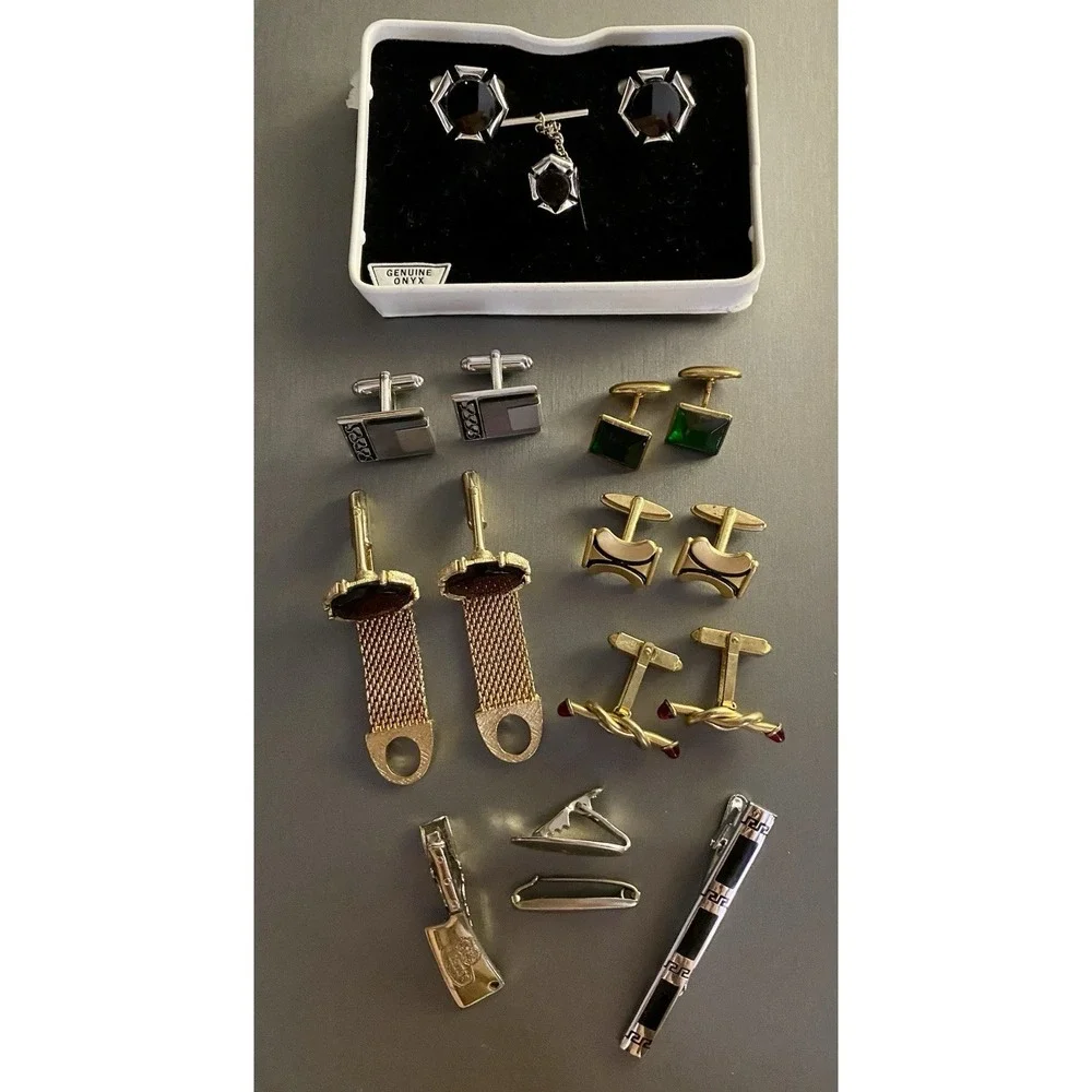 VTG Gold Tone & Silver Tone Cufflinks Tie Clips Tack Pin Lot Men's Accessory